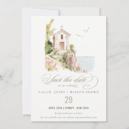 Einfache Hochzeit der katholischen Wasserfarbenkir Save The Date