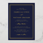 Einfache Hochzeit der Marine Folieneinladung<br><div class="desc">Einfach und stilvoll präsentiert sich dieses elegante marineblaue Hochzeitsjubiläum mit einem eleganten,  dreifachen Rahmen und einem in echter Goldfolie gepressten Kalligraphieskript.</div>