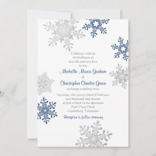 Einfache Hochzeit der Navy Blue Silver Snowflake Einladung