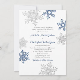 Einfache Hochzeit der Navy Blue Silver Winter Snow Einladung