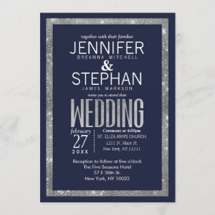 Einfache Hochzeit des Blue Silver Glitzer Sequin Einladung