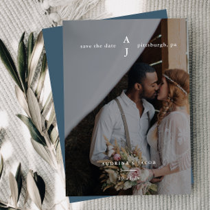 Einfache Hochzeit des dunkelblauen Fotos Save The Date