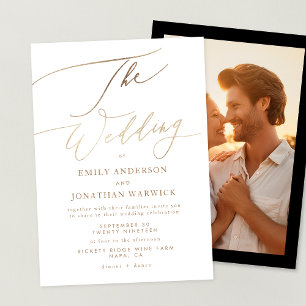 Einfache Hochzeit des Fotos mit moderner Goldkalli Einladung