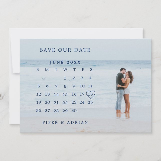 Einfache Hochzeit des Navy Blue Foto Save The Date (Vorderseite)