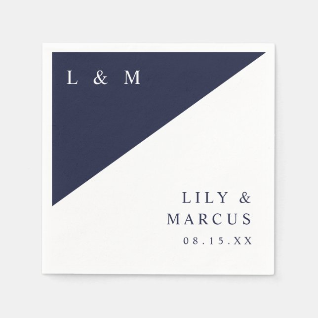 Einfache Hochzeit des Navy Blue White Elegant Mono Serviette (Vorderseite)