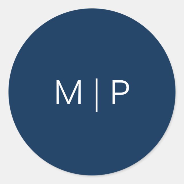 Einfache Hochzeit eines modernen Navy Blue Monogra Runder Aufkleber (Vorderseite)