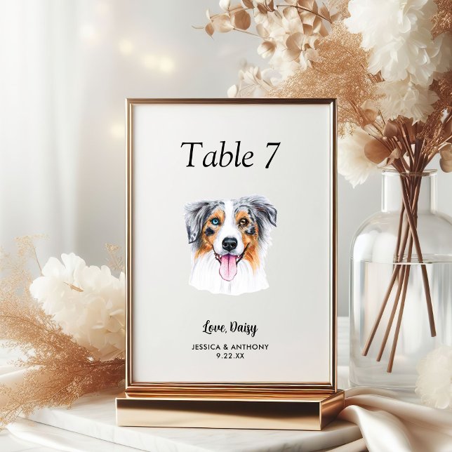 Einfache Hochzeit eines modernen Wasserfarbenhunde Tischnummer (Von Creator hochgeladen)