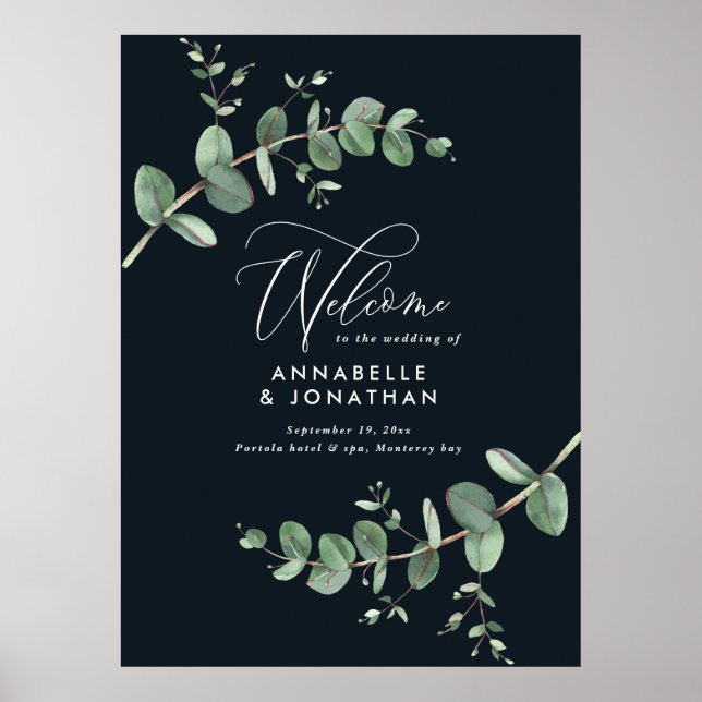 Einfache Hochzeit elegante schwarze Eukalyptuspos Poster (Vorne)