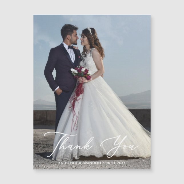 Einfache Hochzeit Foto Danke Magnetkarte (Vorderseite)