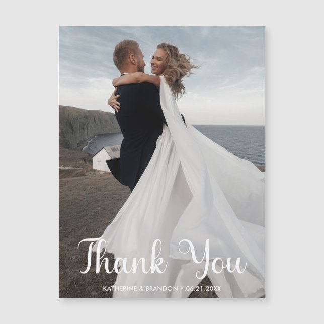 Einfache Hochzeit Foto Danke Magnetkarte (Vorderseite)