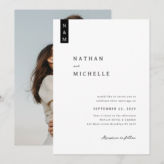 Einfache Hochzeit für ein elegantes Script-Foto Einladung (Vorne/Hinten)