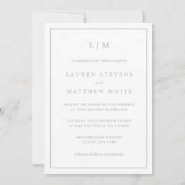 Einfache Hochzeit Green Monogram Elegant Wedding Einladung