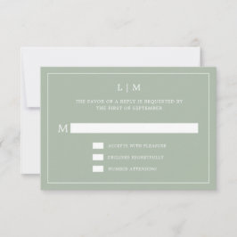 Einfache Hochzeit Green Monogram Elegant Wedding RSVP Karte