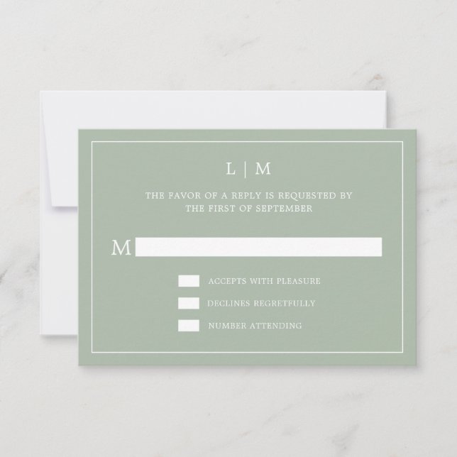 Einfache Hochzeit Green Monogram Elegant Wedding RSVP Karte (Vorderseite)