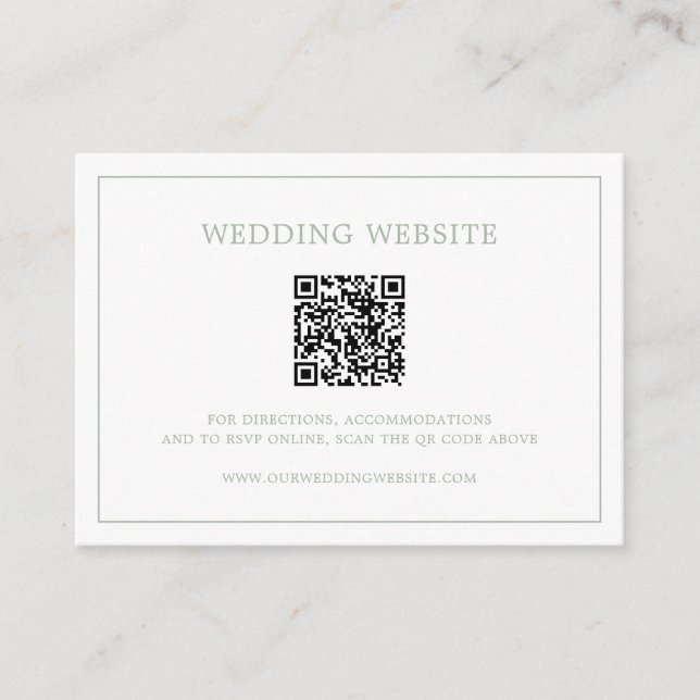 Einfache Hochzeit Grüne Monogram QR Code Elegante  Begleitkarte (Vorderseite)