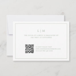 Einfache Hochzeit Grüne Monogram QR Code Elegante  RSVP Karte
