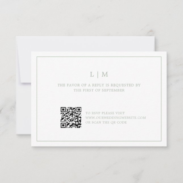 Einfache Hochzeit Grüne Monogram QR Code Elegante  RSVP Karte (Vorderseite)