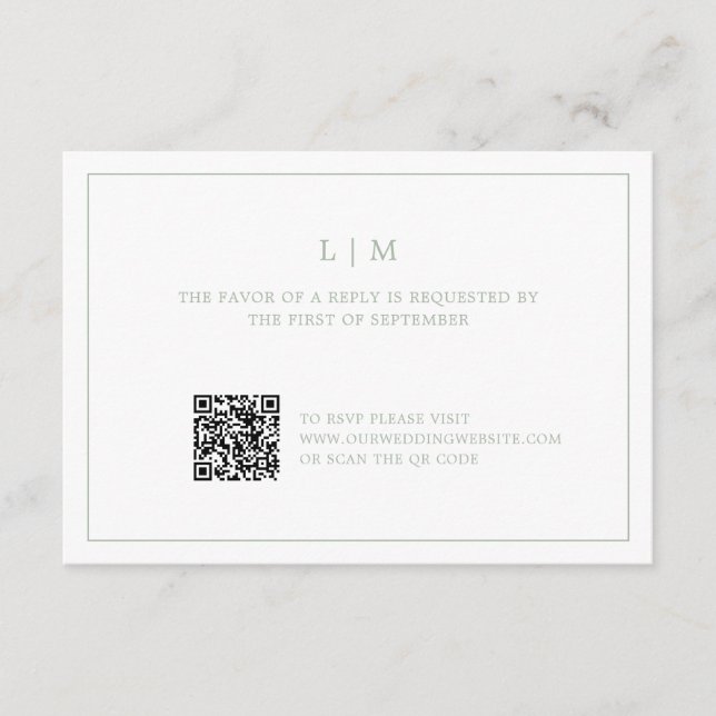 Einfache Hochzeit Grüne Monogram QR Code Elegante  RSVP Karte (Vorderseite)