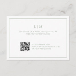 Einfache Hochzeit Grüne Monogram QR Code Elegante  RSVP Karte