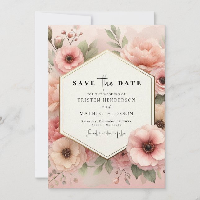 Einfache Hochzeit in Aquarellfarbe Rosa Save The Date (Vorderseite)