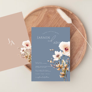 Einfache Hochzeit in Blau-Rosa-Wildblumen Einladung