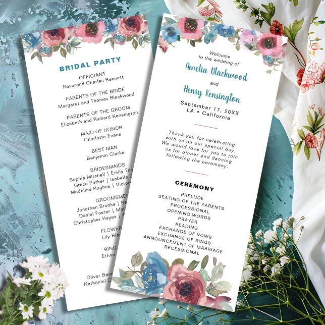 Einfache Hochzeit in Blau und Rosa Programm (Von Creator hochgeladen)
