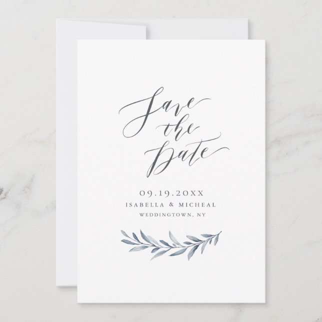 Einfache Hochzeit in blauen Kalligraphien Save The Date (Vorderseite)