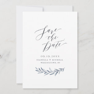 Einfache Hochzeit in blauen Kalligraphien Save The Date