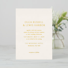 Einfache Hochzeit in Elfenbein und Gold Folieneinladung