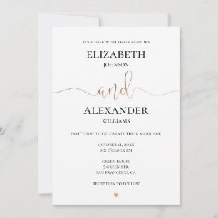 Einfache Hochzeit in Gold und Weiß. Elegante Kalli Einladung