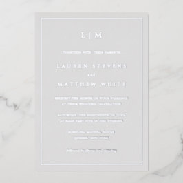 Einfache Hochzeit in hellgrauem Monogramm Folieneinladung