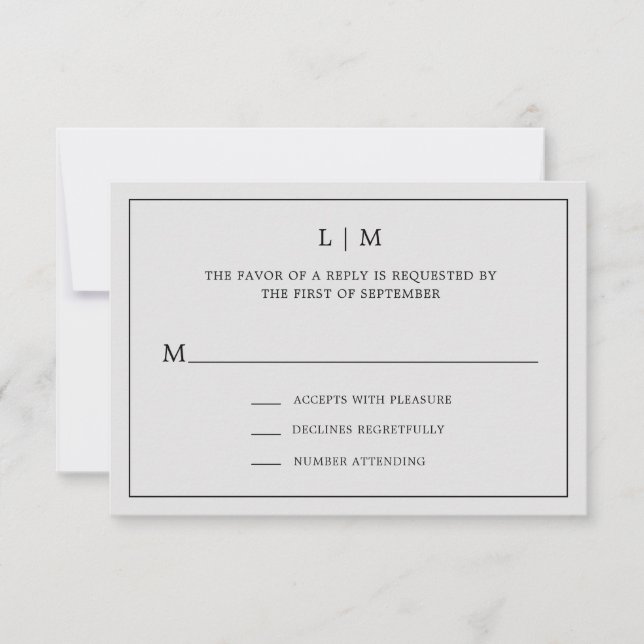 Einfache Hochzeit in hellgrauem Monogramm RSVP Karte (Vorderseite)