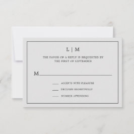Einfache Hochzeit in hellgrauem Monogramm RSVP Karte