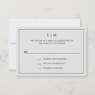 Einfache Hochzeit in hellgrauem Monogramm RSVP Karte