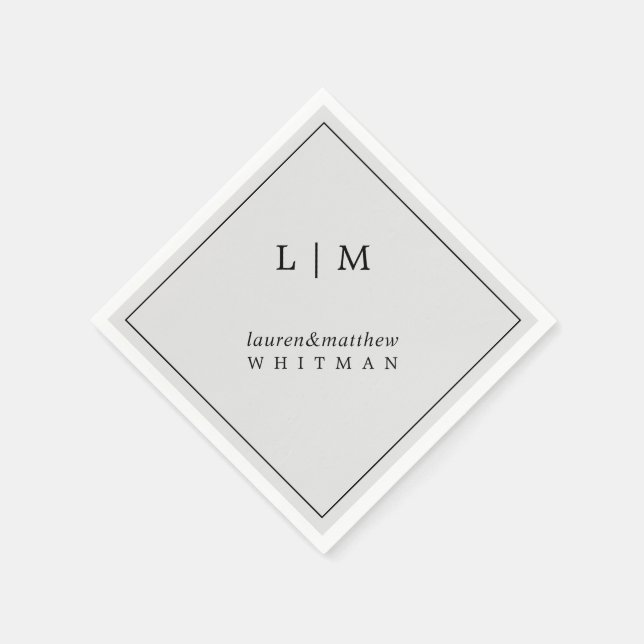Einfache Hochzeit in hellgrauem Monogramm Serviette (Ecke)