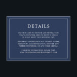 Einfache Hochzeit in Navy Blue Monogram Begleitkarte<br><div class="desc">Einfache Hochzeitszimmerkarte mit modernem, aber elegantem Design mit Details, die von einem dünnen Rand umgeben sind. Der gesamte Text ist in Weiß über einem marineblauen Hintergrund. Die Schriftart und Hintergrundfarben können durch Anklicken des Buttons "Anpassen" in beliebig viele Farben geändert werden. Ein elegantes und stilvolles Design, das sich ideal für...</div>