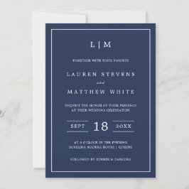 Einfache Hochzeit in Navy Blue Monogram Einladung
