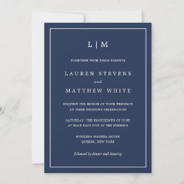Einfache Hochzeit in Navy Blue Monogram Einladung