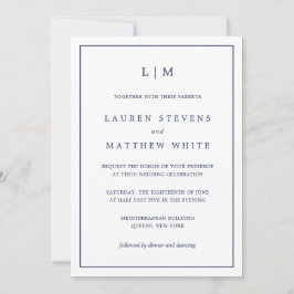 Einfache Hochzeit in Navy Blue Monogram Einladung