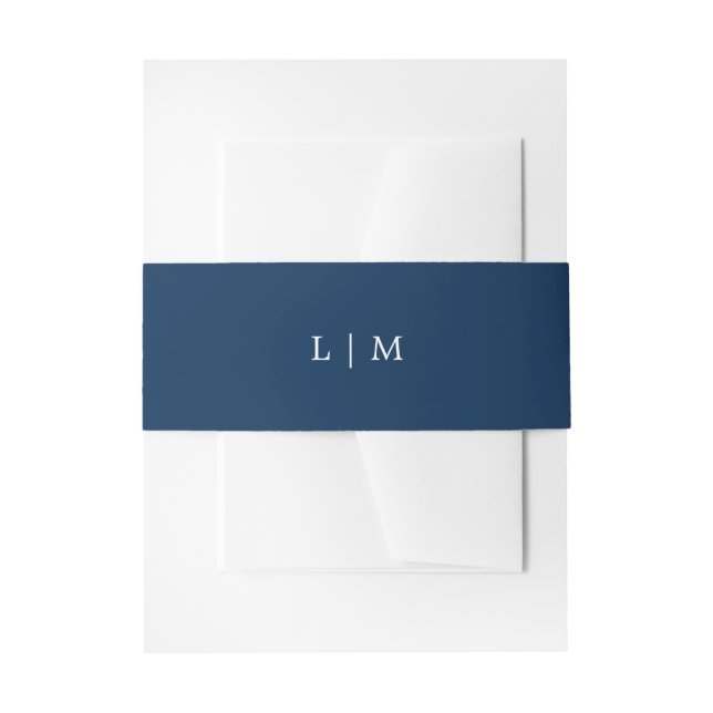 Einfache Hochzeit in Navy Blue Monogram Einladungsbanderole (Vorderseite Beispiel)