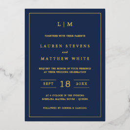 Einfache Hochzeit in Navy Blue Monogram Folieneinladung