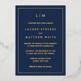 Einfache Hochzeit in Navy Blue Monogram Folieneinladung