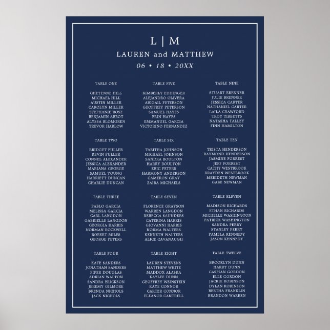 Einfache Hochzeit in Navy Blue Monogram Poster (Vorne)