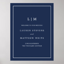 Einfache Hochzeit in Navy Blue Monogram Poster