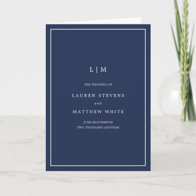 Einfache Hochzeit in Navy Blue Monogram Programm (Vorderseite)