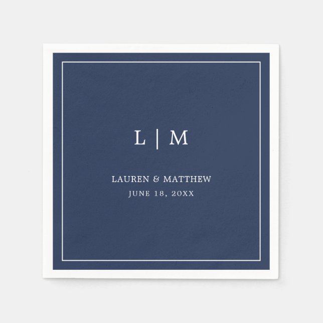 Einfache Hochzeit in Navy Blue Monogram Serviette (Vorderseite)
