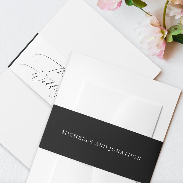 Einfache Hochzeit in Schwarz und Weiß Einladungsbanderole (Von Creator hochgeladen)