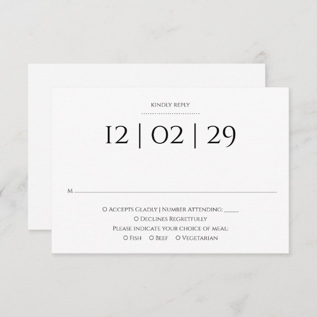 Einfache Hochzeit in Schwarz und Weiß RSVP Karte (Vorne/Hinten)