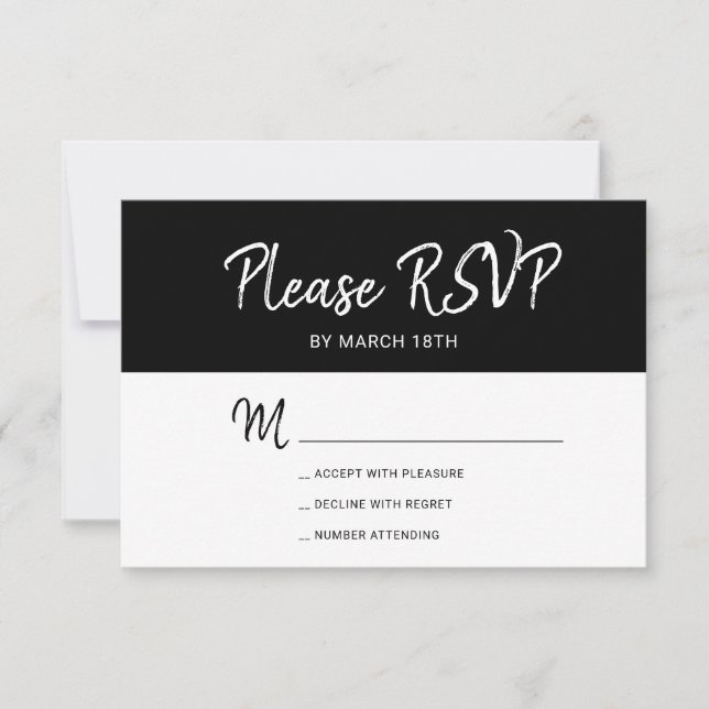 Einfache Hochzeit in Schwarz-Weiß RSVP Karte (Vorderseite)
