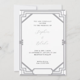 Einfache Hochzeit in Silber und Weiß Vintag Art Dé Einladung